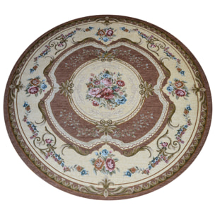 Tappeto Rotondo Soggiorno Salotto Aubusson Color Marrone