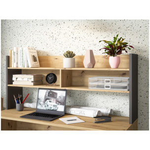 Bureau et sur-meuble de bureau effet bois et gris foncé - L140 CM - KIARA