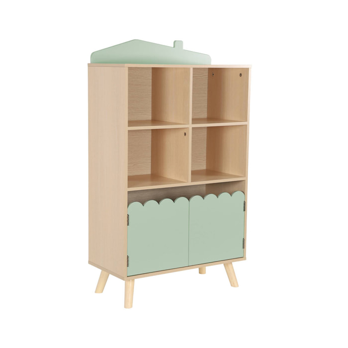 Bibliothèque enfant verte 2 portes et 4 étagères