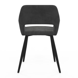 Chaises Heidi en velours gris et pieds noirs - lot de 2