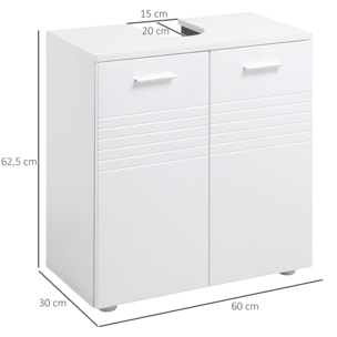 kleankin Mueble para Debajo del Lavabo Armario de Baño de Pared con 2 Puertas y Estante Interior Ajustable Estilo Moderno 60x30x62,5 cm Blanco