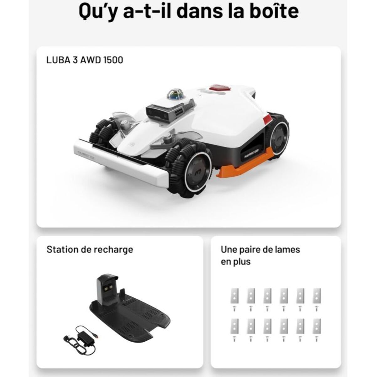 Robot tondeuse MAMMOTION Luba 3 AWD 1500, Lidar 360° - NetRTK - vision IA, 1500m² de superficie, 15 multi-zones, pente 80%