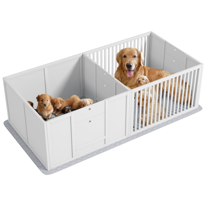 Parc de mise bas pour chien - caisse de mise bas pour chien - hauteur porte réglable - 166 x 80 x 50 cm, blanc