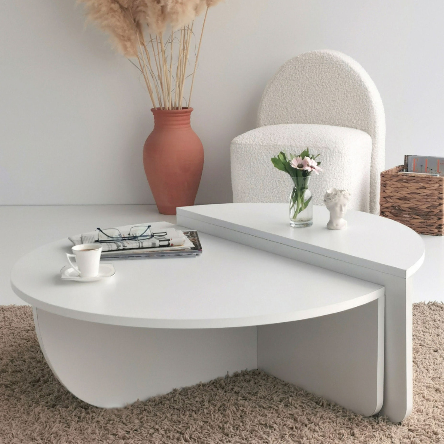 Table basse ronde modulable blanche CARLI