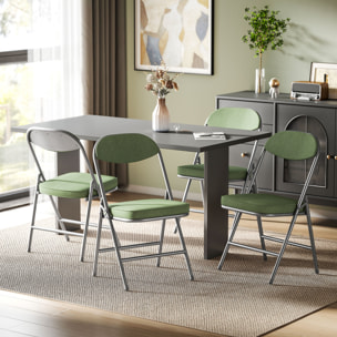 Lot de 4 chaises pliantes acier velours côtelé vert