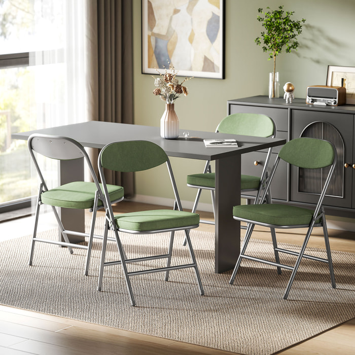 Lot de 4 chaises pliantes acier velours côtelé vert