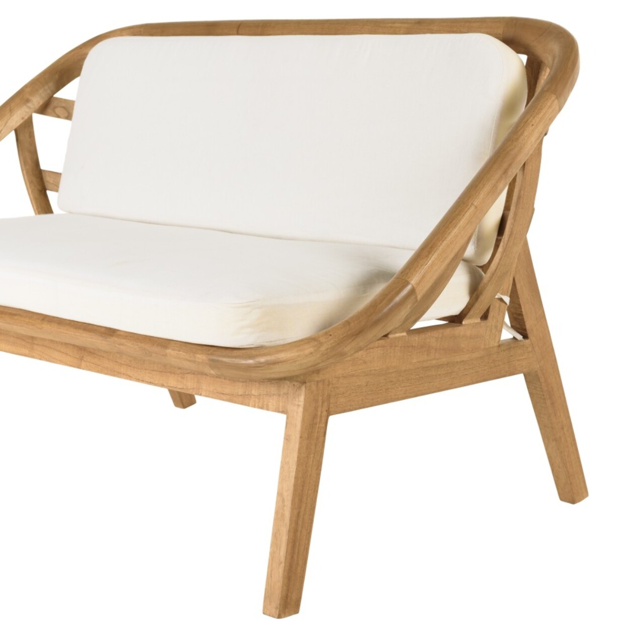 AMY - Canapé 2 places avec coussins blanc en mindi et rotin naturel AMY