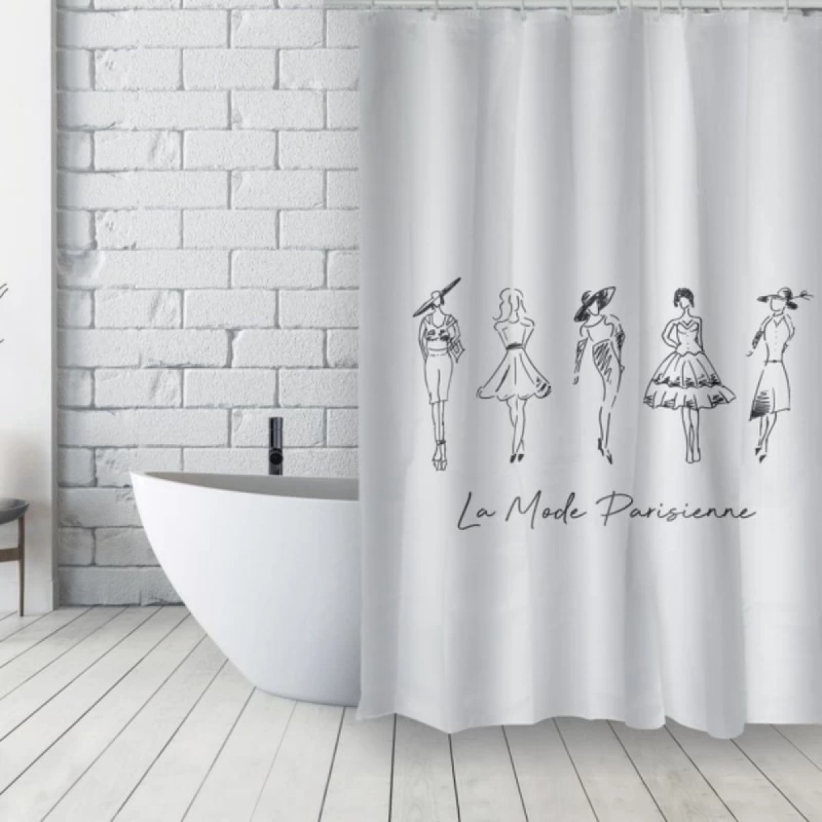 Rideau de douche Français Polyester 180x200cm DEMOISELLES Noir & Blanc MSV