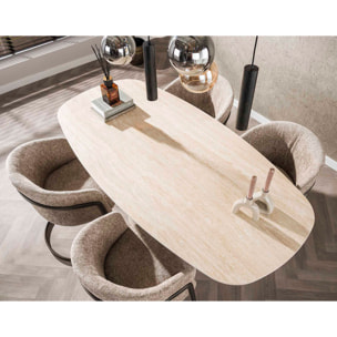 Aubin - table à manger - effet travertin - 4 à 6 personnes - Beige