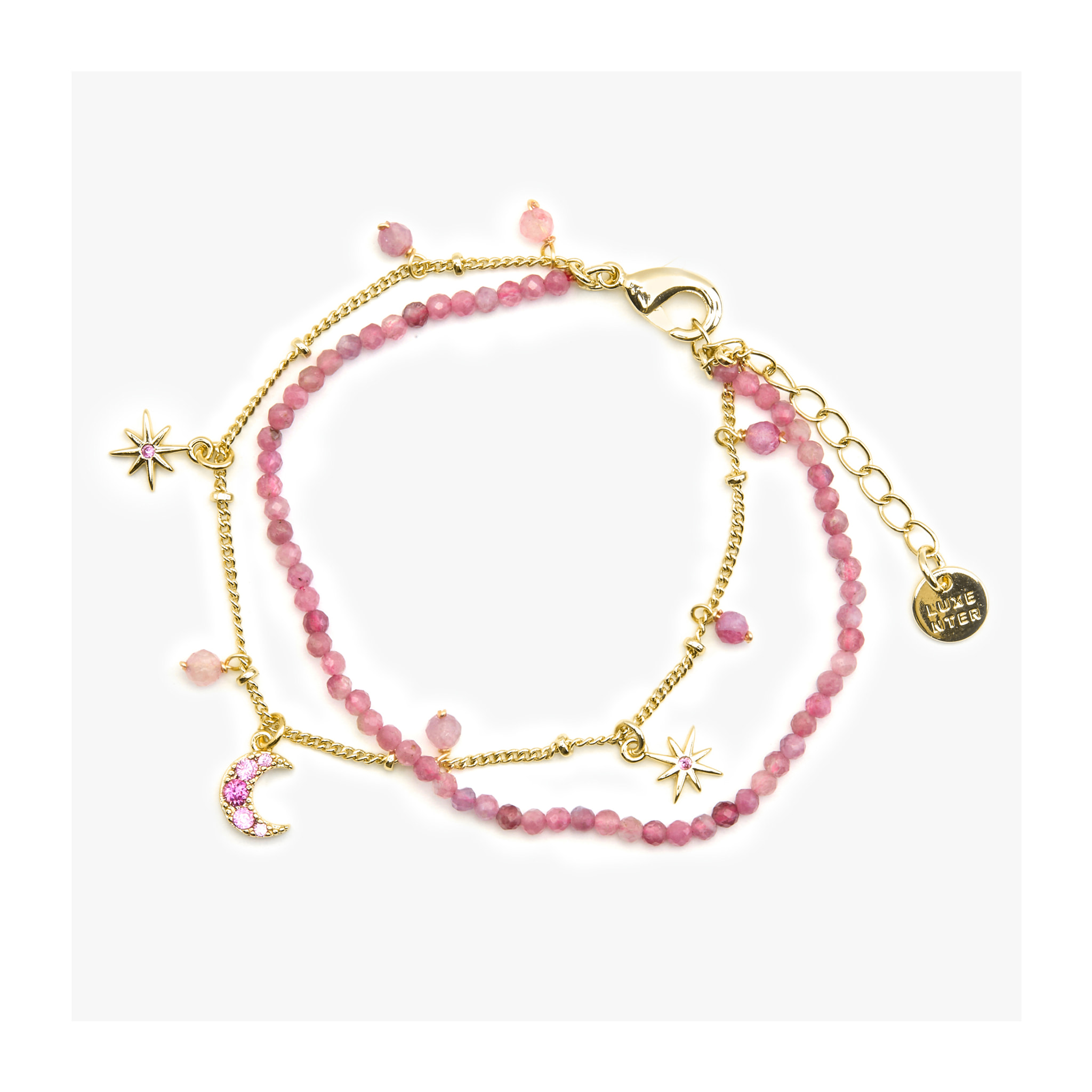 Pulsera con Cristal Rosa acabado oro 18k