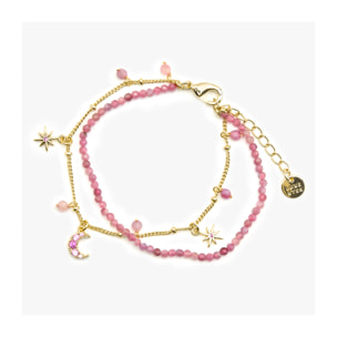 Pulsera con Cristal Rosa acabado oro 18k