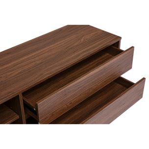 Meuble TV finition bois foncé noyer 2 tiroirs L160 cm MADERO