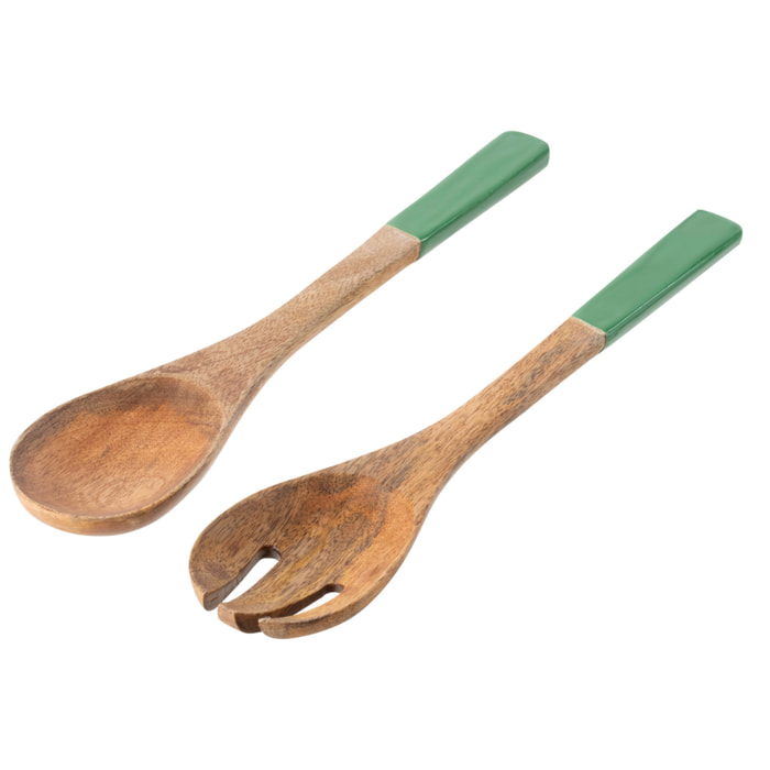 J-Line Couverts à Salade - bois - vert/naturel - set de 2
