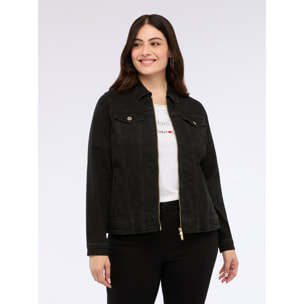 Fiorella Rubino - Giubbotto denim con zip e tasche - Nero
