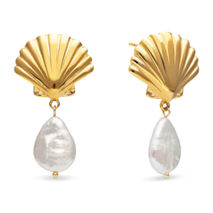 Pendientes Shelly Perla Acero Baño Oro