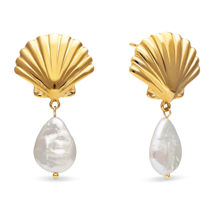 Pendientes Shelly Perla Acero Baño Oro