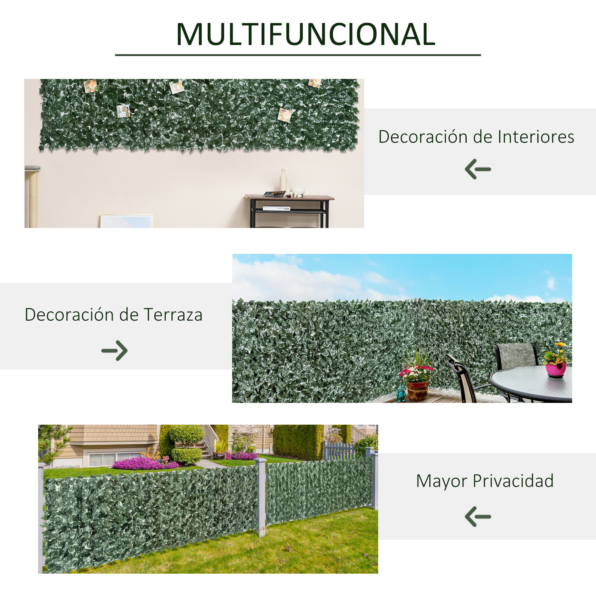 Seto Artificial Ocultación Jardín en Rollo 2,4x1 m Pantalla de Valla de Privacidad de Hiedra Artificial para Terraza Balcón Exterior Decoración de Hojas Verde