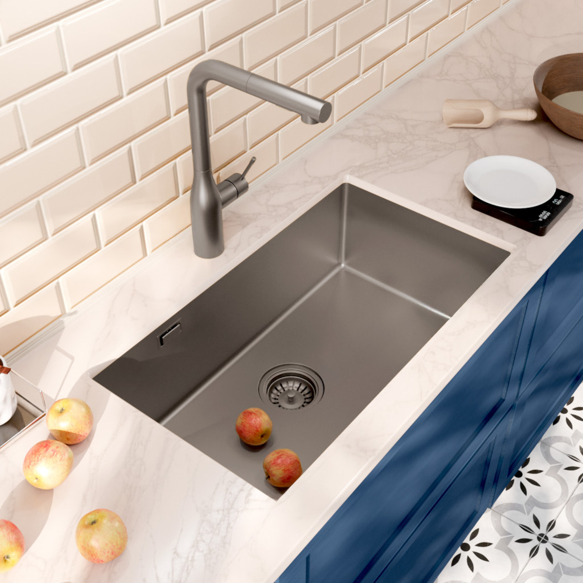 Timeless Évier de cuisine sous plan en inox 304, 68x45x21 cm, Gun Metal brossé PVD