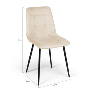 Chaises Linda en velours et pieds métal noirs - Crème