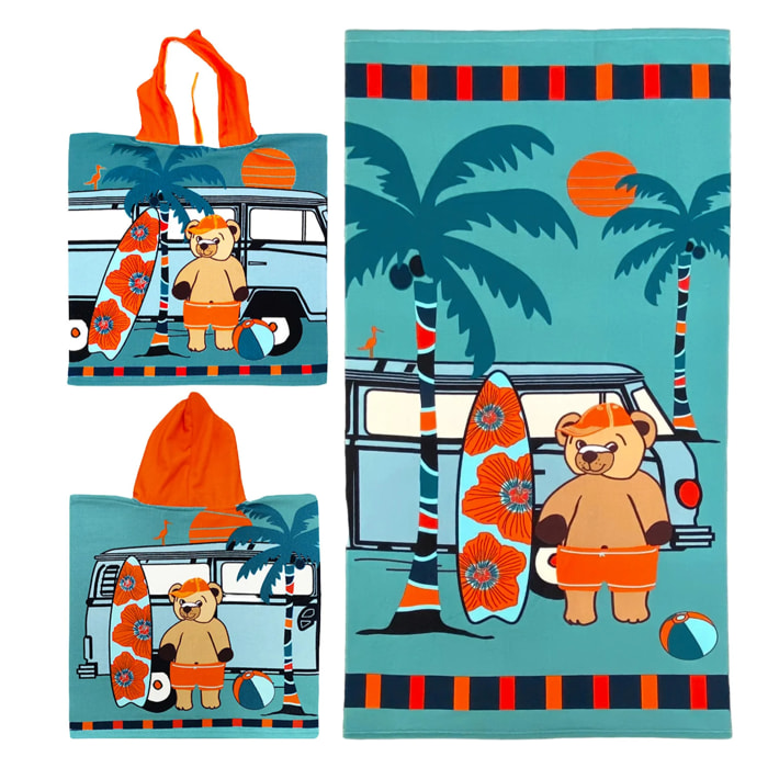 Pack ponchos et serviette microfibre enfant Surfista