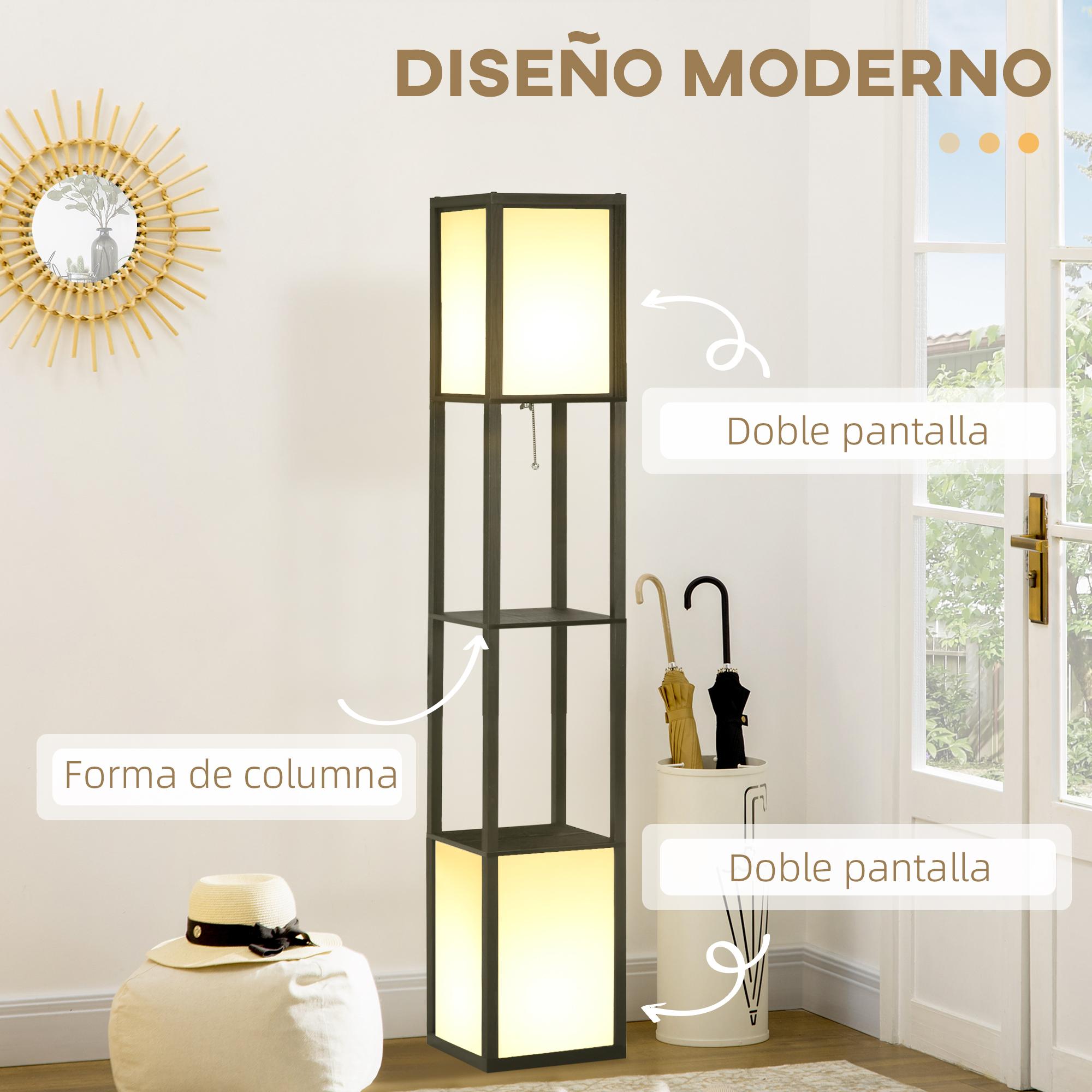 Lámpara de Pie de Madera con Estante de Almacenaje para Bombilla E27 Potencia Máx. 40W Lámpara Moderna para Salón Dormitorio 26x26x156 cm Negro y Blanco