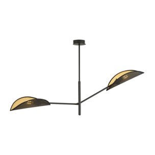 Lampada a sospensione Vene con paralumi a forma di foglia nero e oro