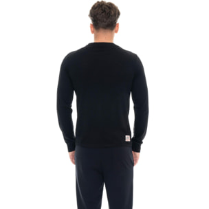 Camiseta de algodón elástico de manga larga con logo grande "Basic" para hombre