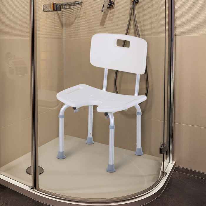 Chaise de douche siège de douche ergonomique hauteur assise réglable pieds antidérapants charge max. 136 Kg alu HDPE blanc