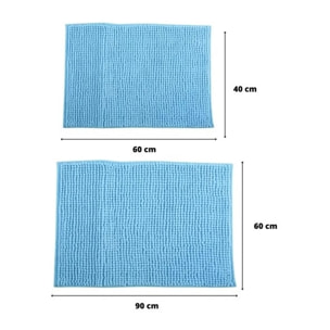 Lot de 2 Tapis Microfibre CHENILLE Bleu Clair MSV