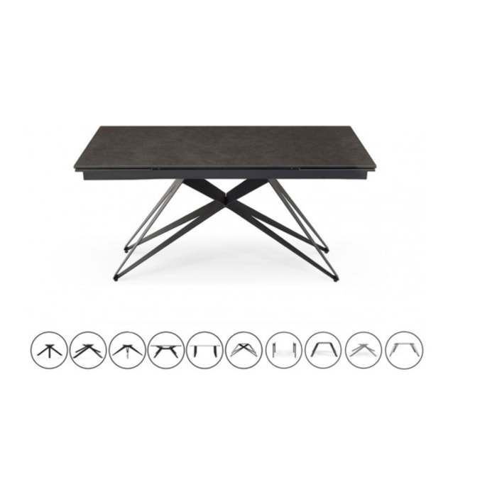 Table extensible en céramique vintage grey L160/240cm - 9 piètements - UNIK