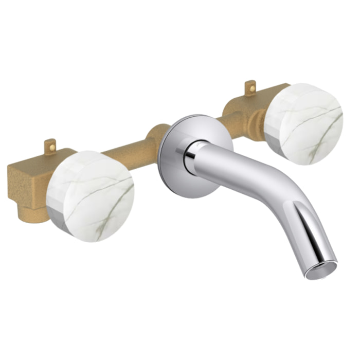 Pack mélangeur lavabo encastré 3 trous Grands Boulevards marbre sculptural et chromé