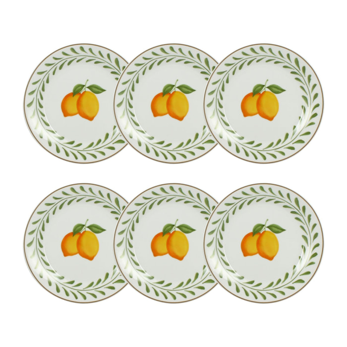 Lot de 6 assiettes à dessert 20cm en porcelaine à imprimé citron LEMON