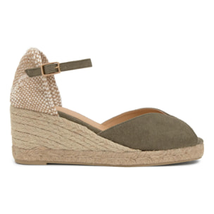 Sandalia de cuña Bianca estilo peep-toe en algodón orgánico lavado