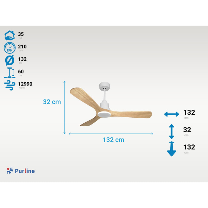 Ventilateur de plafond Réversible  Thermostat Wifi Moteur à courant continu Toits en pente Télécommande Hypersilence Mémoire