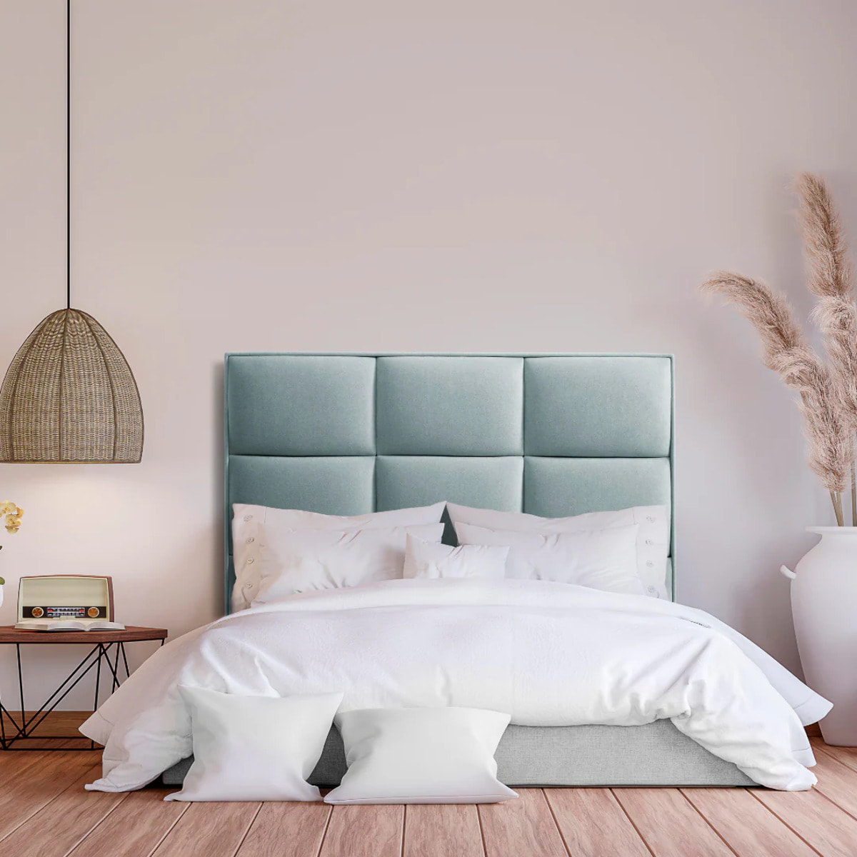 Cabecero de madera tapizado en tela para cama de 105 115x132