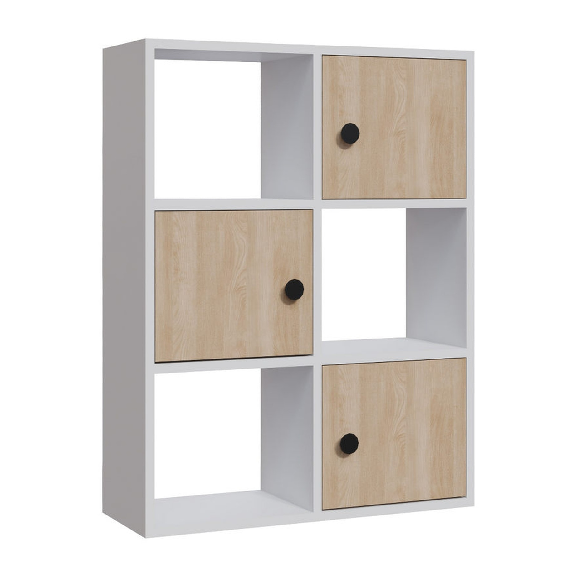 Librería, 100% tablero de aglomerado rechapado en melamina, color blanco y roble h.93