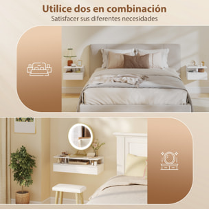 Juego de 2 Mesitas de Noche Flotantes con Cajón, Mesillas de Noche Dormitorio, Montado en la Pared, Estilo Moderno, para Sala de Estar, 35x32x22,5 cm, Blanco