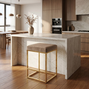 Sgabello Imbottito in Effetto Velluto con Seduta Confortevole e Gambe in Acciaio, Design Moderno per Cucina, Penisola, Isola e Zona Bar