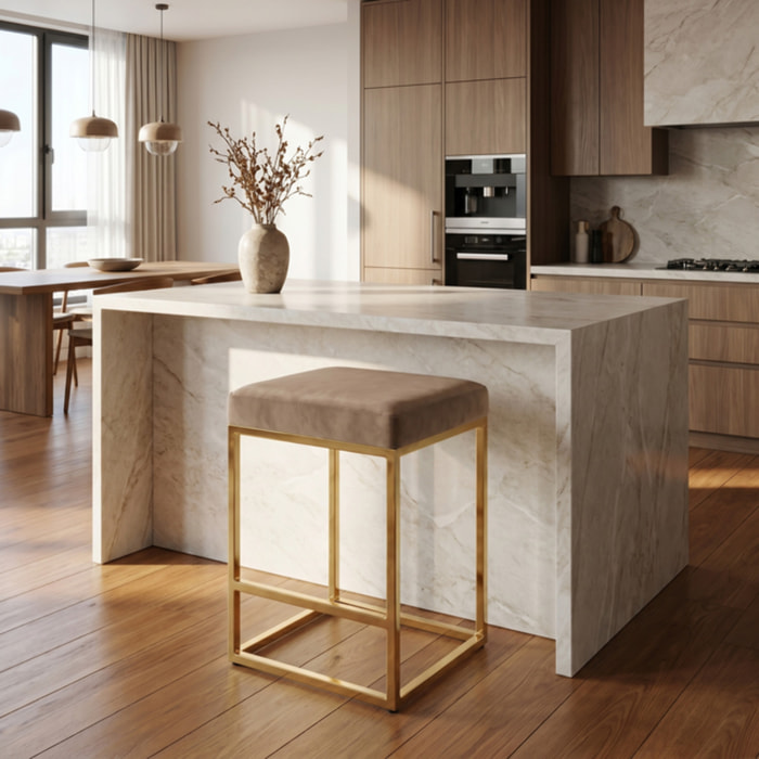 Sgabello Imbottito in Effetto Velluto con Seduta Confortevole e Gambe in Acciaio, Design Moderno per Cucina, Penisola, Isola e Zona Bar