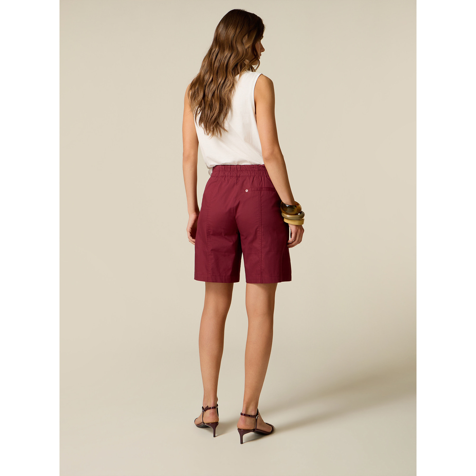 Oltre - Bermudas de gabardina mezcla de algodón - Burgundy