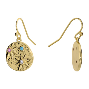 Orecchini Pendenti Tondi con Stelle in Rilievo e Cubic Zirconia Colorate