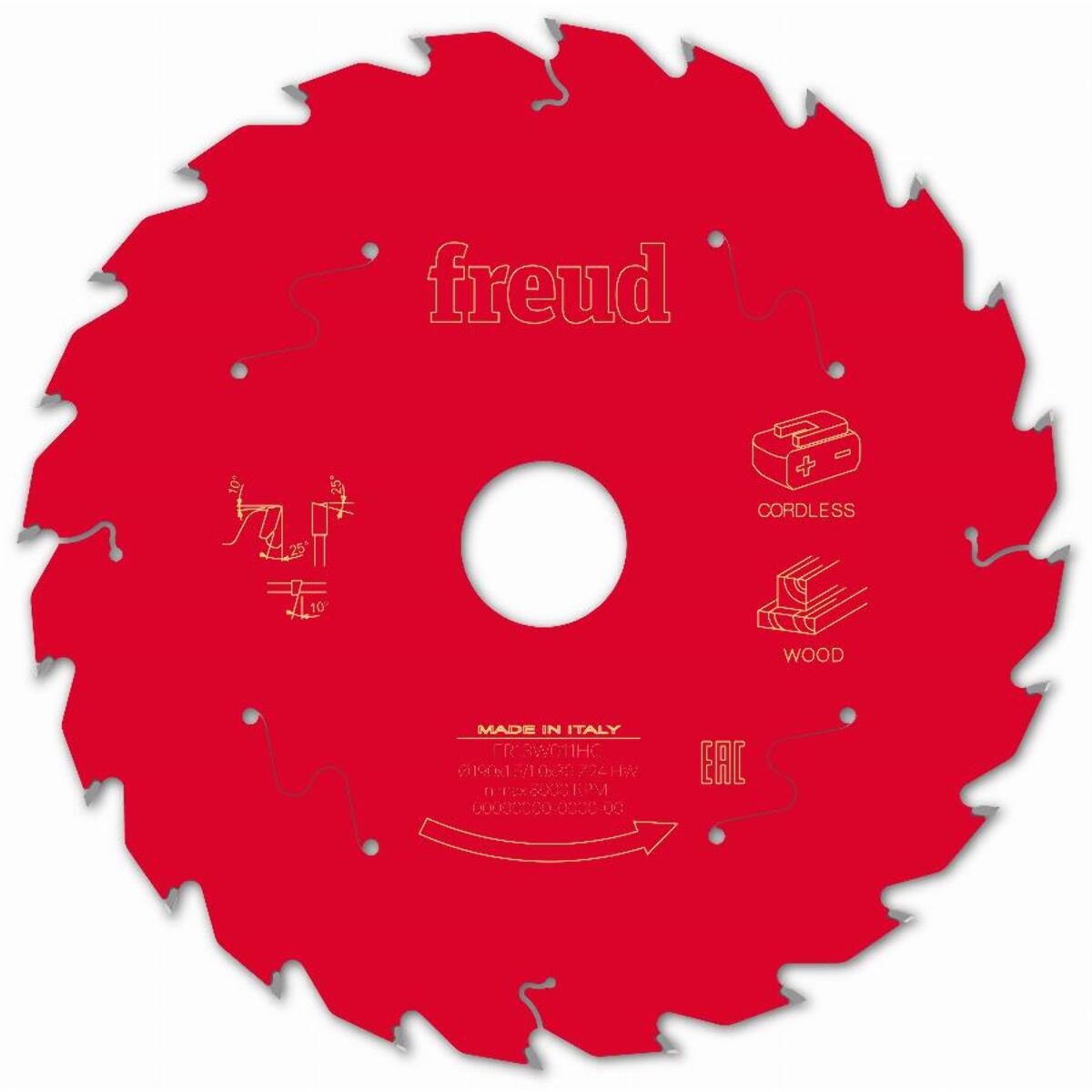 Lame pour scie circulaire portative sans fil FREUD - Ø190 1,45/1 AL30 Z24 BA 25° - F03FS10058 -FR13W011HC