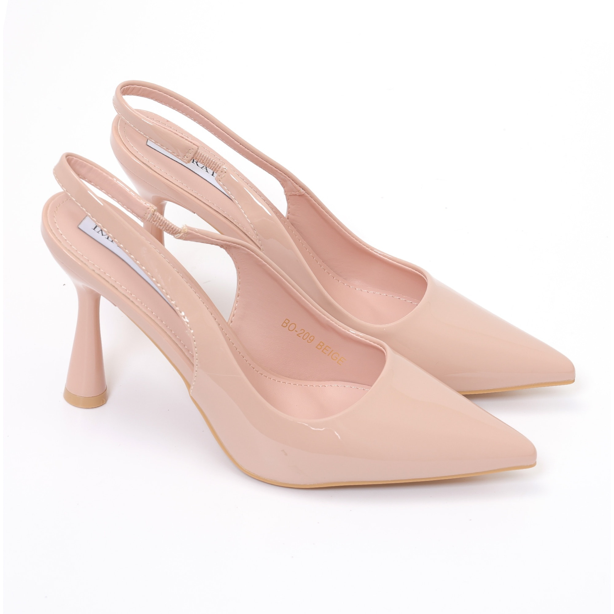 Dècolletè slingback in simil pelle verniciata con tacco a rocchetto tondo