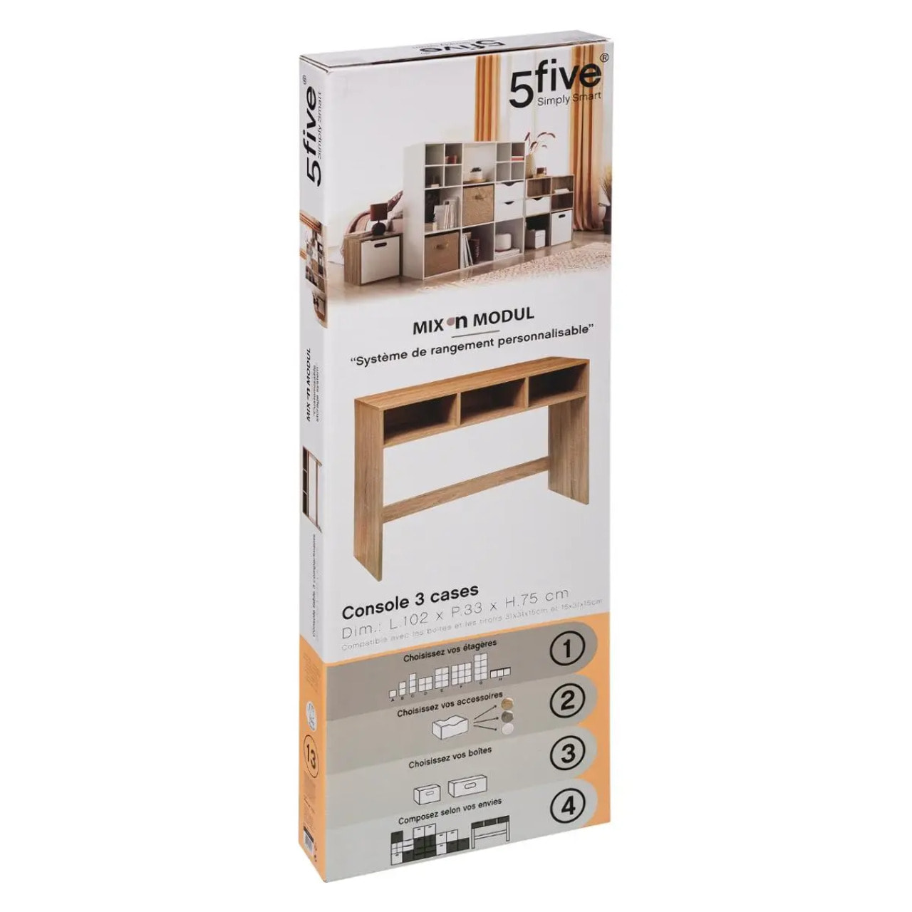 Console 3 cases Effet chêne naturel Mix N' Modul