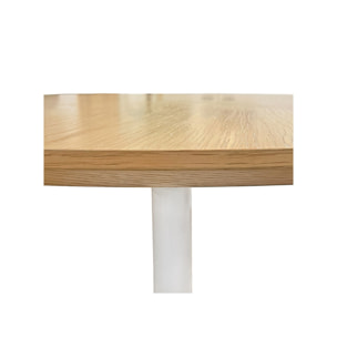 Table de repas ronde 110 cm plaqué chêne et pied métal blanc - FABIO