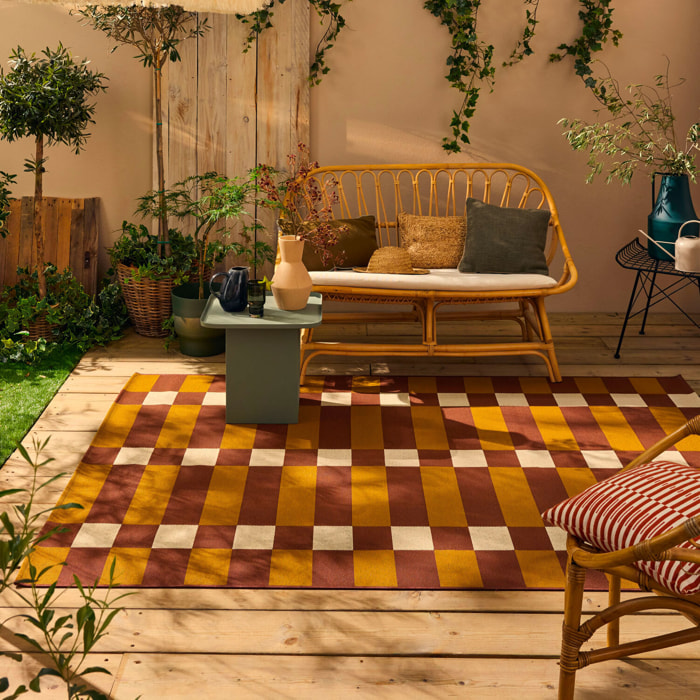 RIVIERA - Tapis intérieur/extérieur à motif carreaux marron