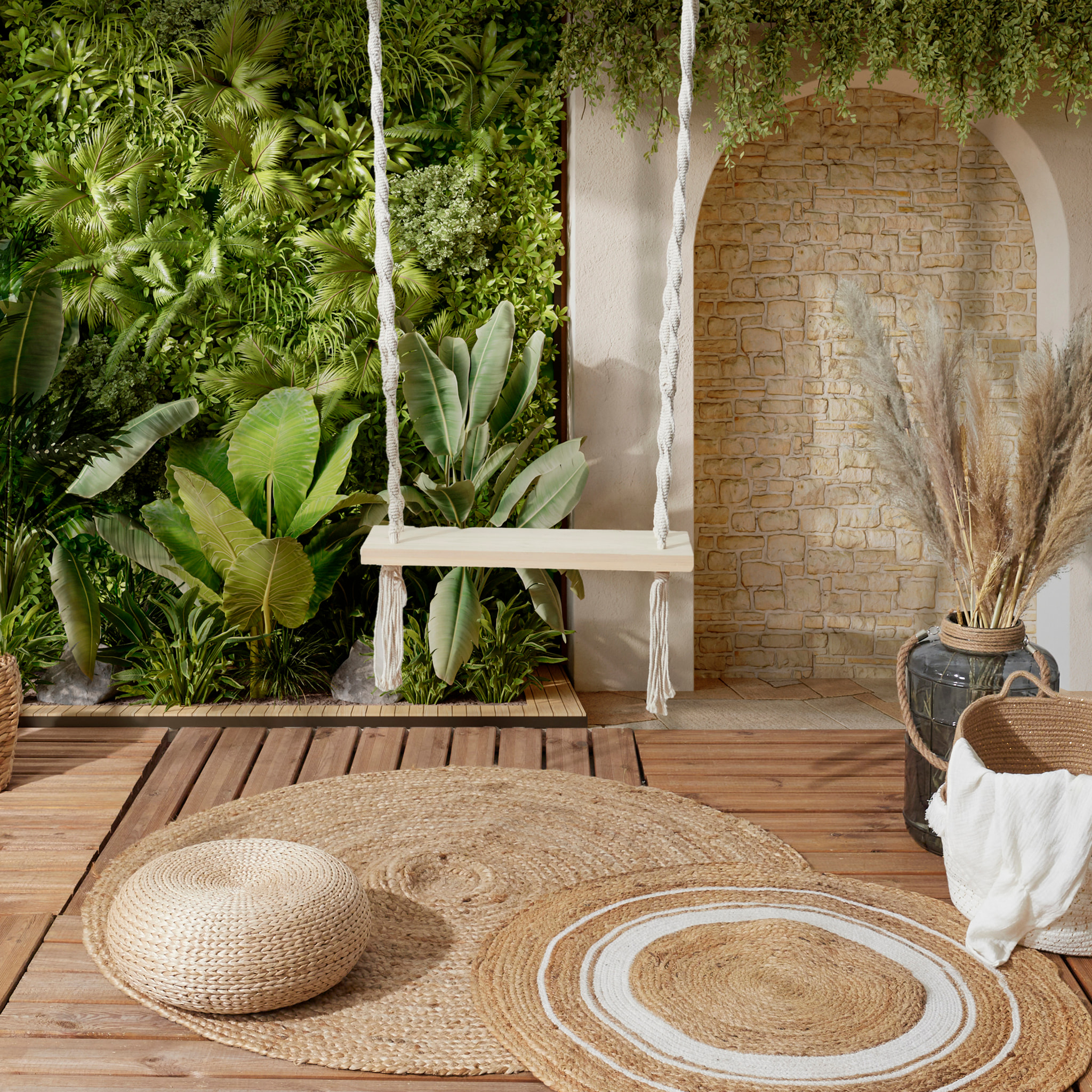 Balançoire - HOME DECO FACTORY - Macramé Bois - Blanche