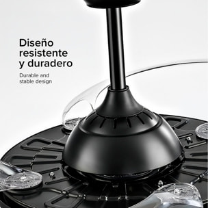 Ventilador de techo L433 107cm, aspas retráctiles, motor DC 30W, luz LED regulable de 60W, 6 velocidades, modo verano/invierno. Mando a distancia.