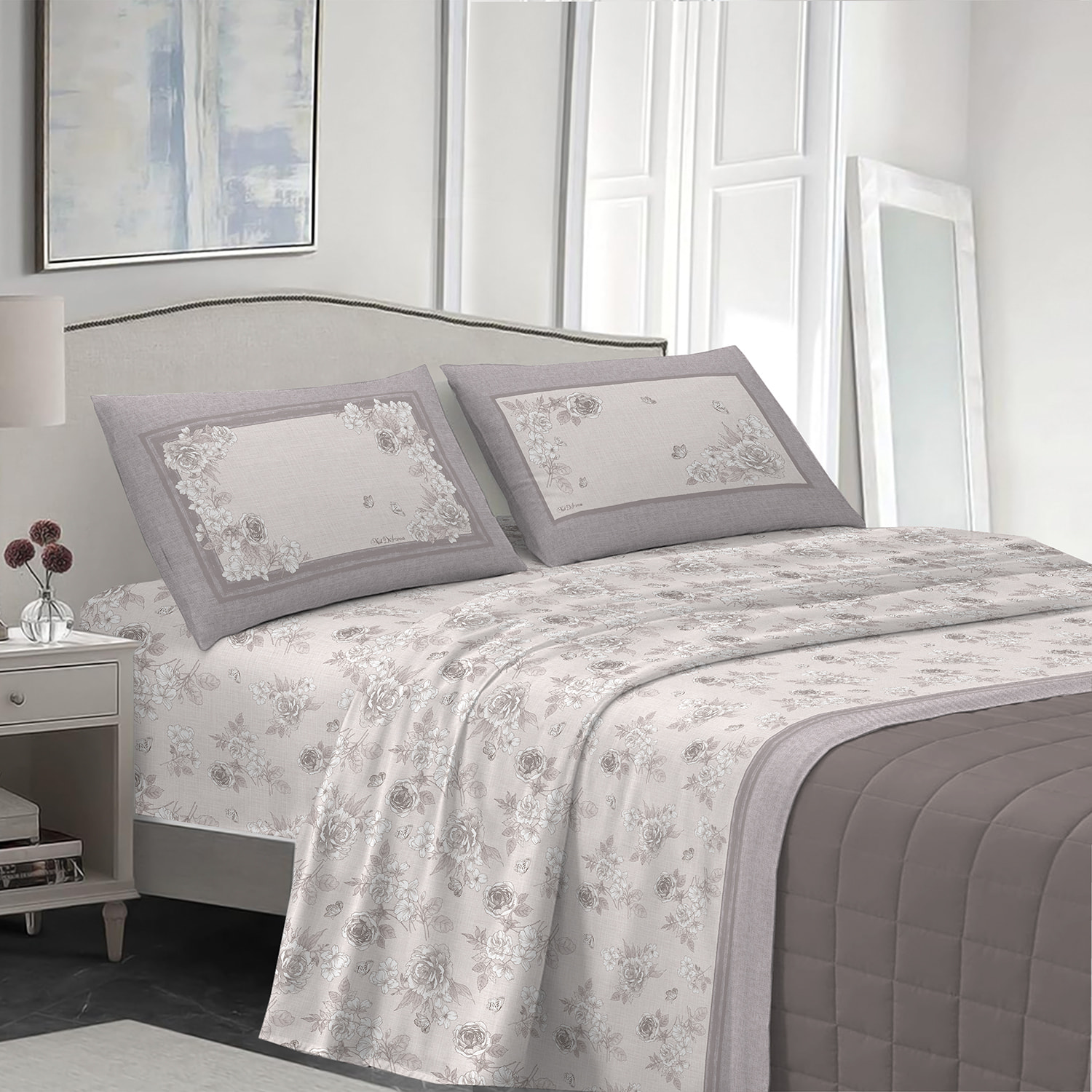 Completo letto praga beige 100% cotone
