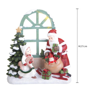 Babbo Natale con Led Bimba e Daini - Pezzi 1 - Colore Rosso - 25x27Hx9,3cm - Bianchi Dino